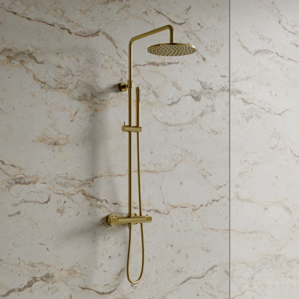 CONTOUR Aufputz-Duschsystem mit Thermostat Gold gebürstetet (GLB) CT8044GLB