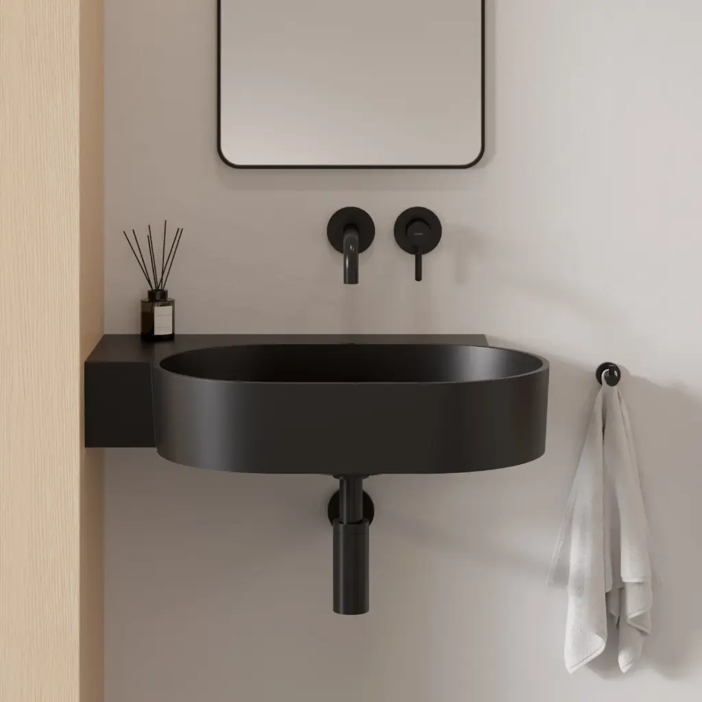 OVO M+ Aufsatz- und Wandwaschtisch - links,Black lava matt (BLV)64 x 44 cm OVO645UWLBLV