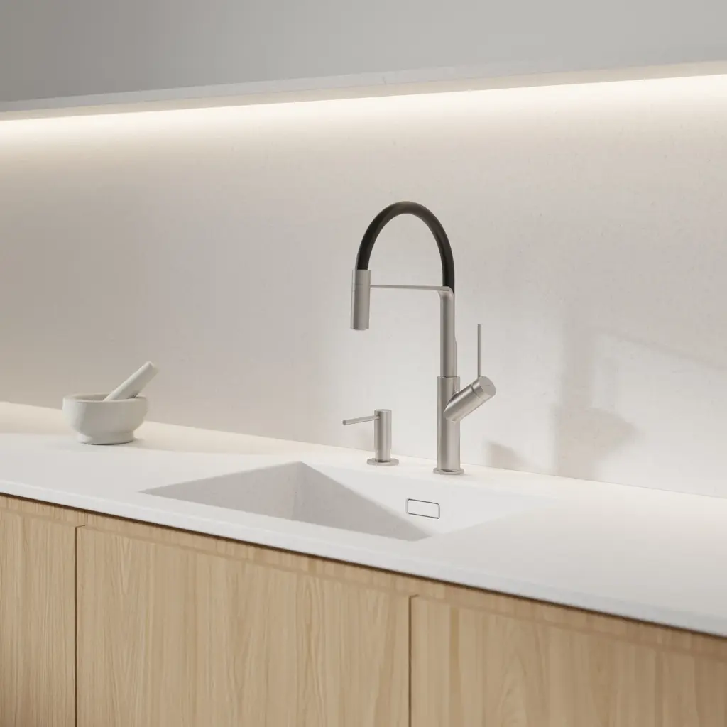 Vita Küchenarmatur mit ausziehbarem Auslauf  Nickel gebürstet / Schwarz matt (NI) VI6350BLNI