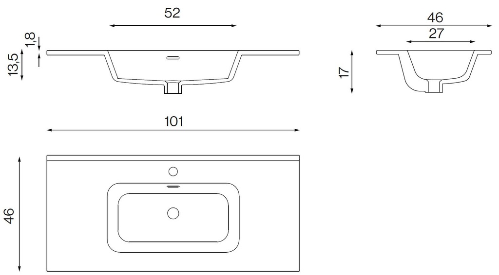 Integrierte Keramik-Arbeitsplatte Breite 101 cm. Weiß glänzend EV.101.C