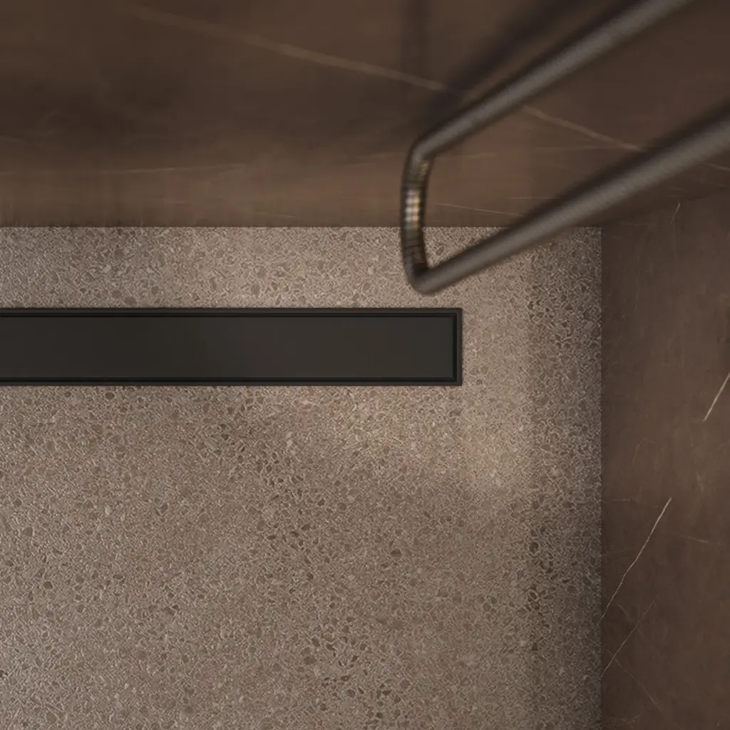 Lowfix Duschrinne mitVollblende, 80 cm Schwarz seidenmatt (BLH) LOWFIX80GBL