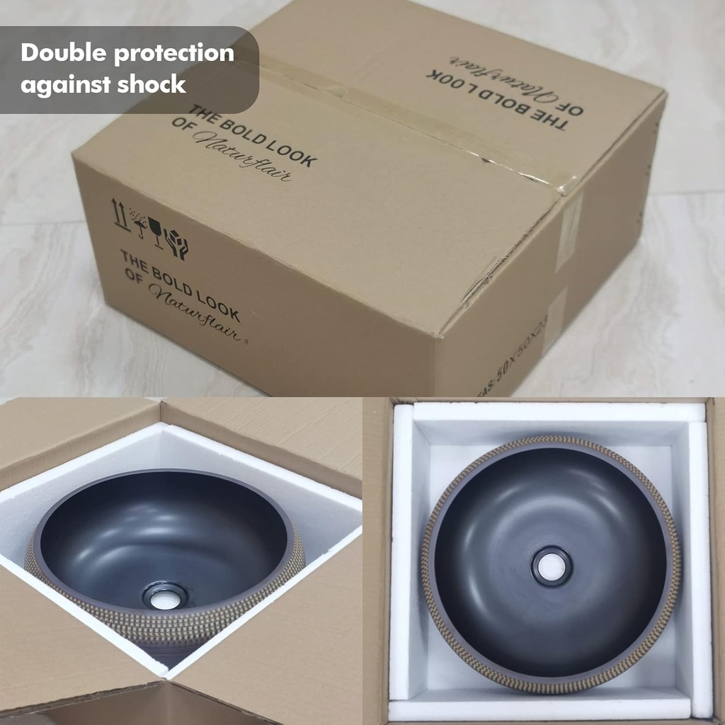 Design Waschschale aus Keramik – Rund 42 × 15 cm, Handgefertigt,Schwarz & Brown