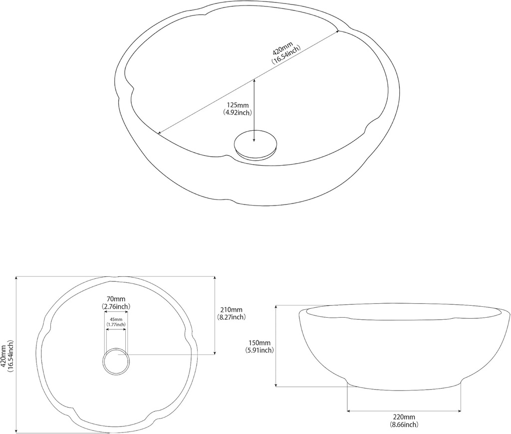 Design-Waschschale aus Keramik – Blütenform 42 × 15 cm, Handgefertigt, Rosin Jade