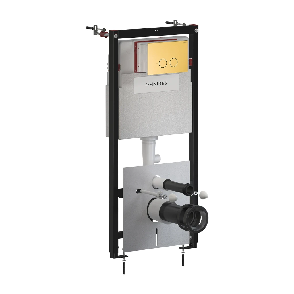 ECO FLUSH SET STRONGFRAME Vorwandelement mit ECO-Spülung für Wand-WC + STEEL-R45 WC-Betätigungsplatte aus Edelstahl Gold gebürstet (GLB) STFWCECO1R45-RGLB