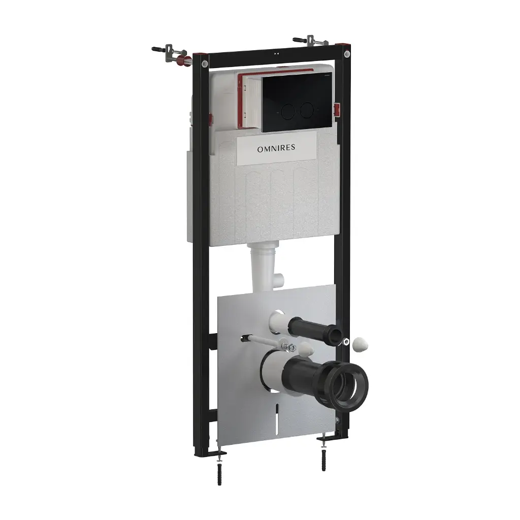 ECO FLUSH SET Strongframe Vorwandelement mit ECO-Spülung für Wand-WC + STEEL-R45 WC-Betätigungsplatte aus Edelstahl  Schwarz seidenmatt (BLH)STFWCECO1R45-RBL