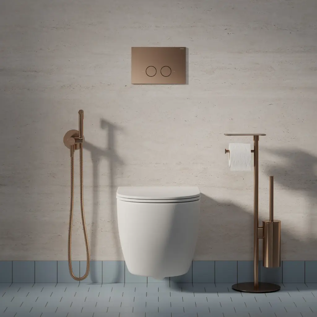 FLUSH SET STRONGFRAME Vorwandelement für Wand-WC + STEEL-R45 WC-Betätigungsplatte aus Edelstahl STFWC1R45-RCPB