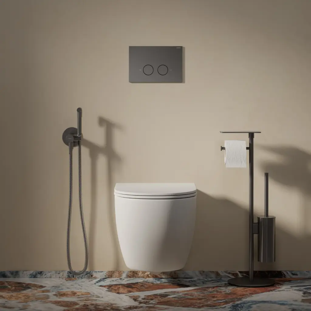 FLUSH SET STRONGFRAME Vorwandelement für Wand-WC + STEEL-R45 WC-Betätigungsplatte aus Edelstahl STFWC1R45-RGR