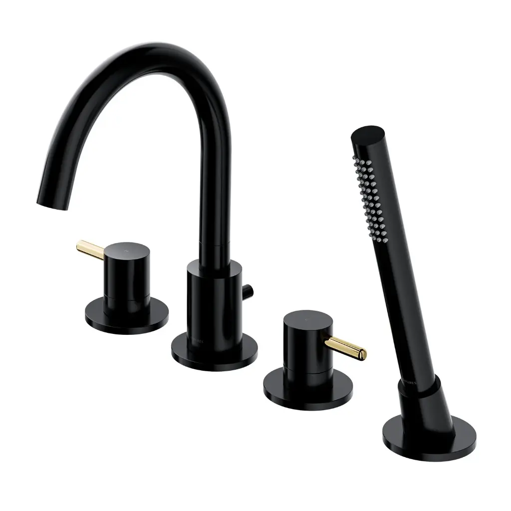 Y 4-Loch-Badewannenarmatur Schwarz seidenmatt / Gold poliert (BLHGL) Y1232BLGL