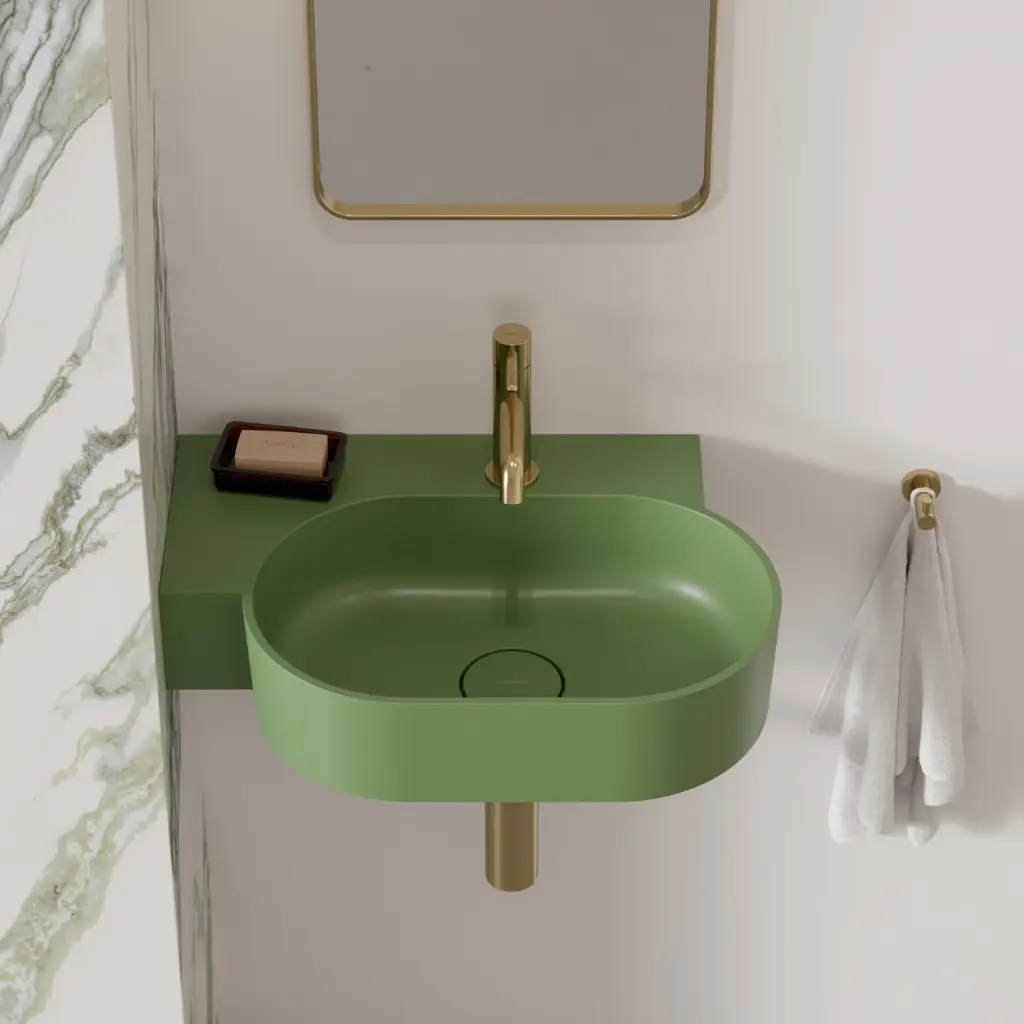 OVO M+ Aufsatz- und Wandwaschtisch - links,55 x 36 cm Olive matt (OL) OVO555UWLOL