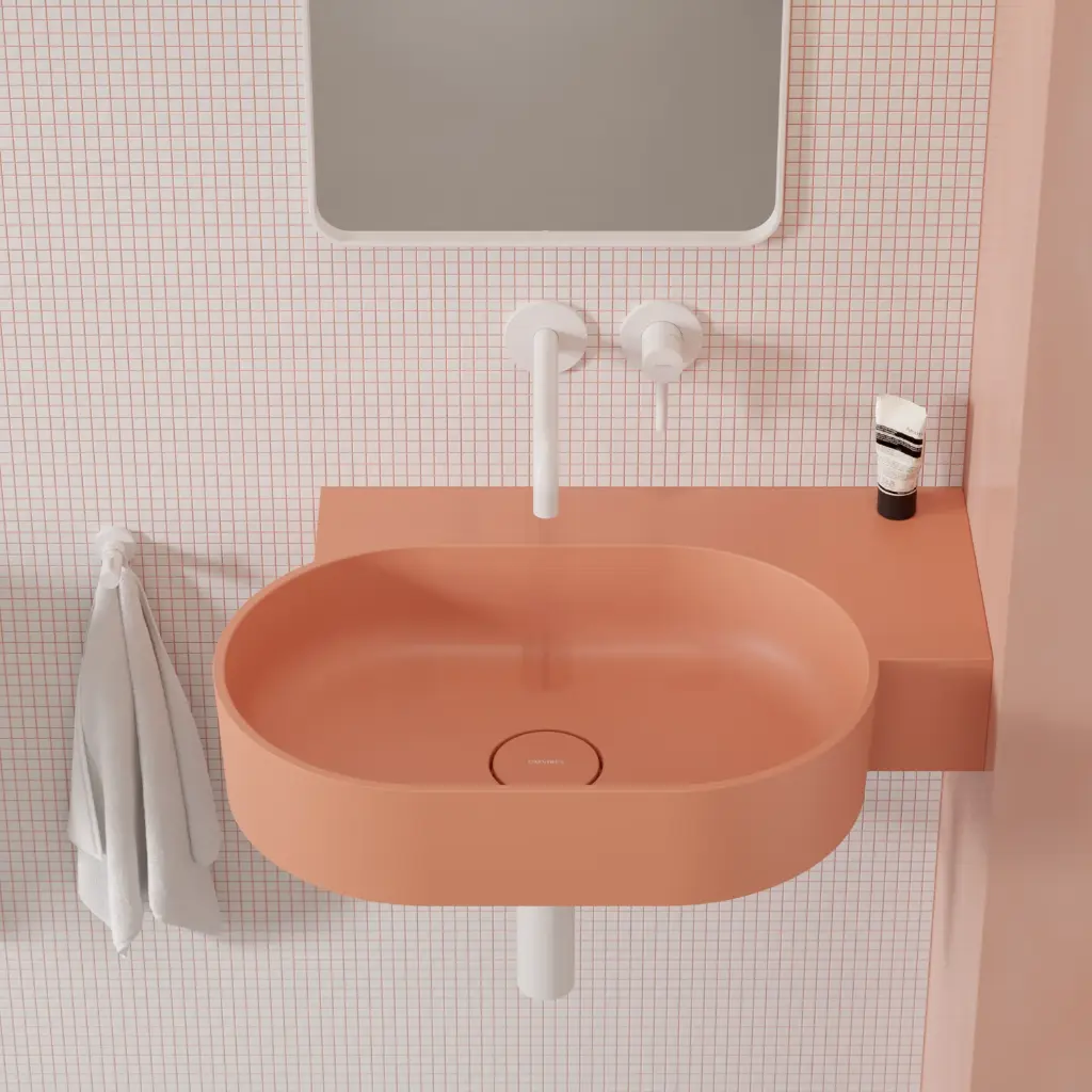 OVO M+ Aufsatz- und Wandwaschtisch - rechts,64 x 44 cm Coral matt(CO) OVO645UWPCO