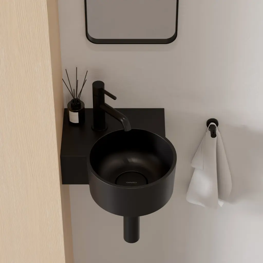 OVO M+ Aufsatz- und Wandwaschtisch - links,Black lava matt (BLV)33 x 34 cm OVO335UWLBLV