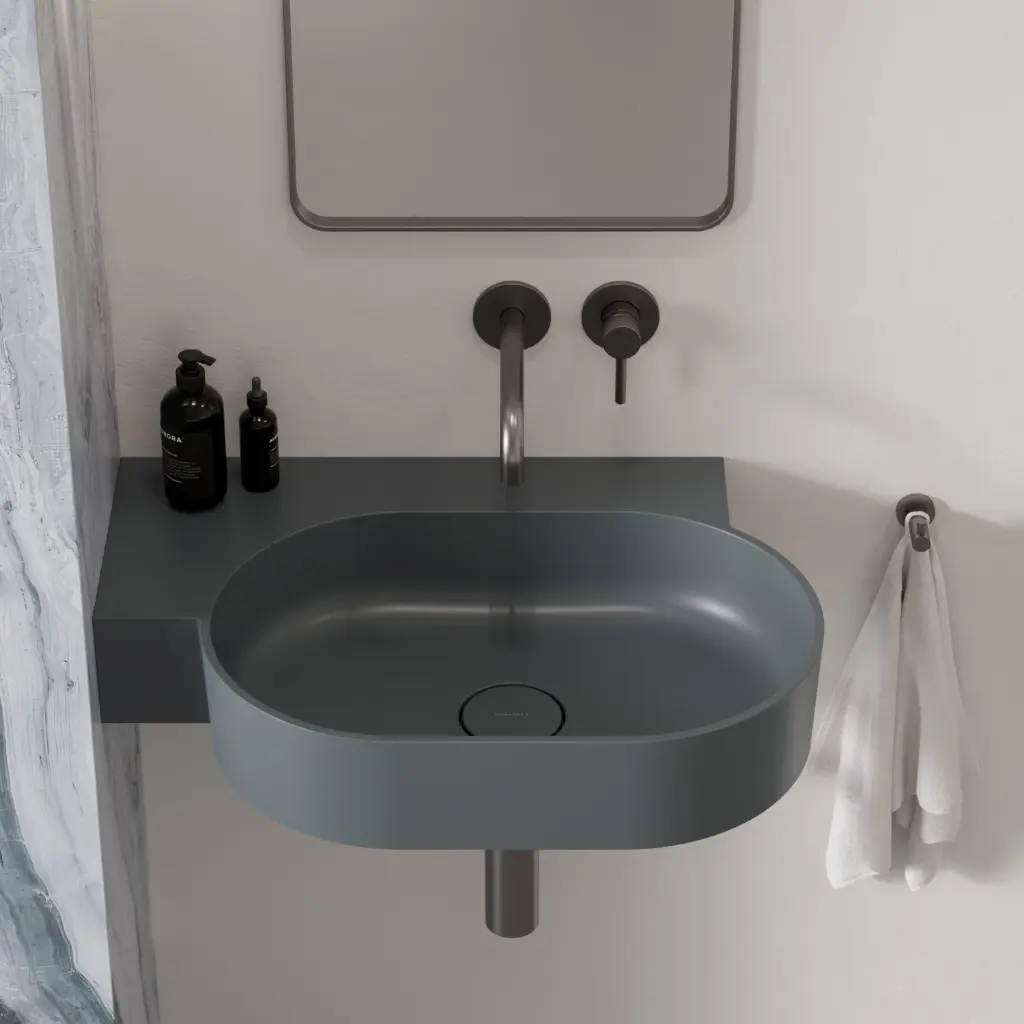 OVO M+ Aufsatz- und Wandwaschtisch - links,64 x 44 cm Ash grey matt (AG) OVO645UWLAG