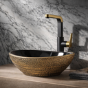 Design-Waschschale aus Keramik – Oval 40,5 × 33,5 × 14 cm, Vintage-Gold 