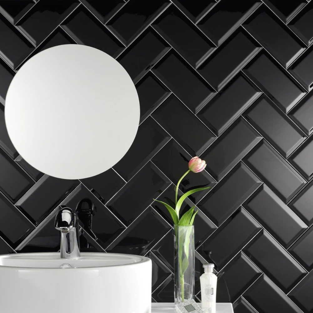 10x20cm BEVELLED Black Glossy 7mm